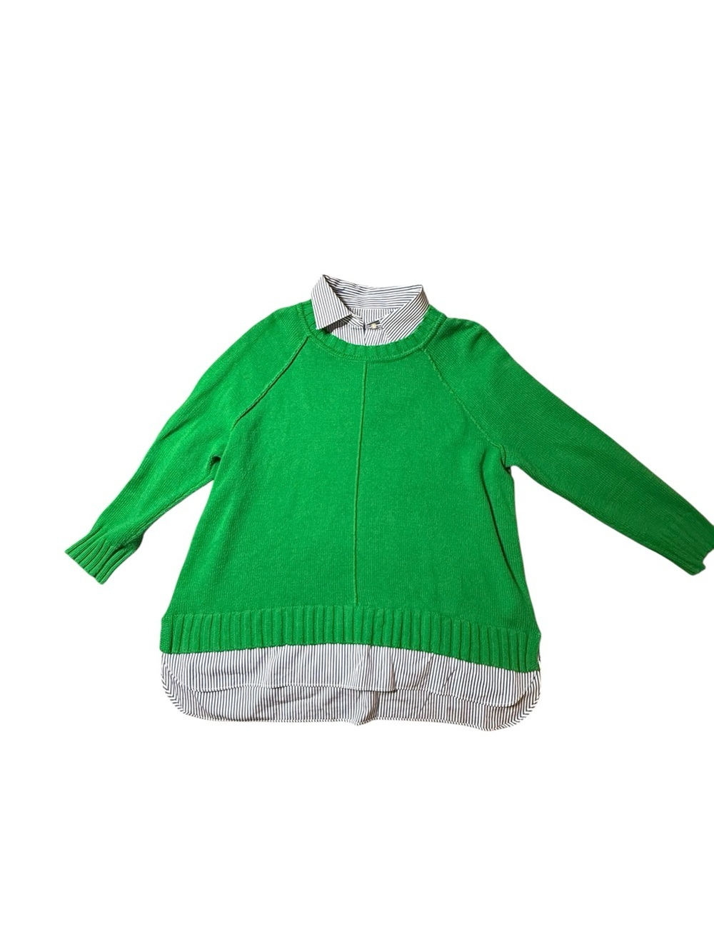 Lauren Ralph Lauren 2X Plus Green Knit 2-in-1 Layered Shirt Crewneck Pullover